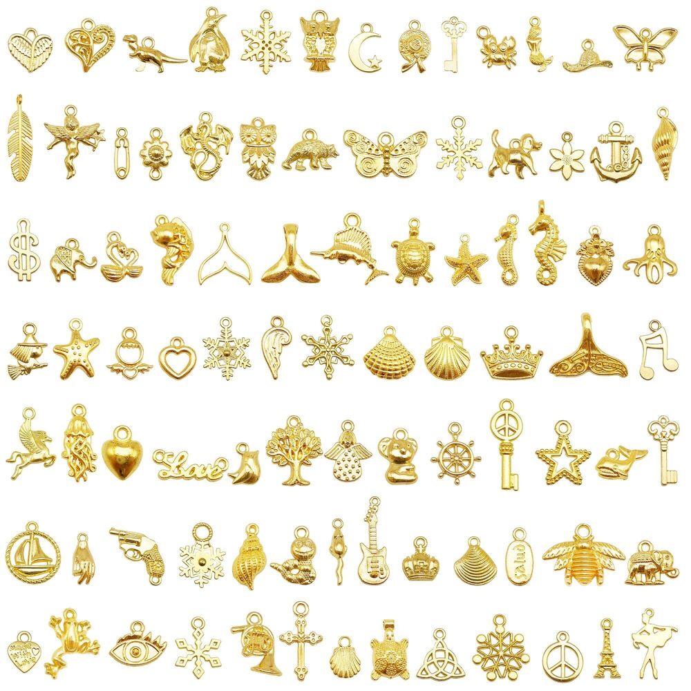 3923 200PCS Assortment Bulk Gold Tone Charms Alloy Pendants for Bracelet